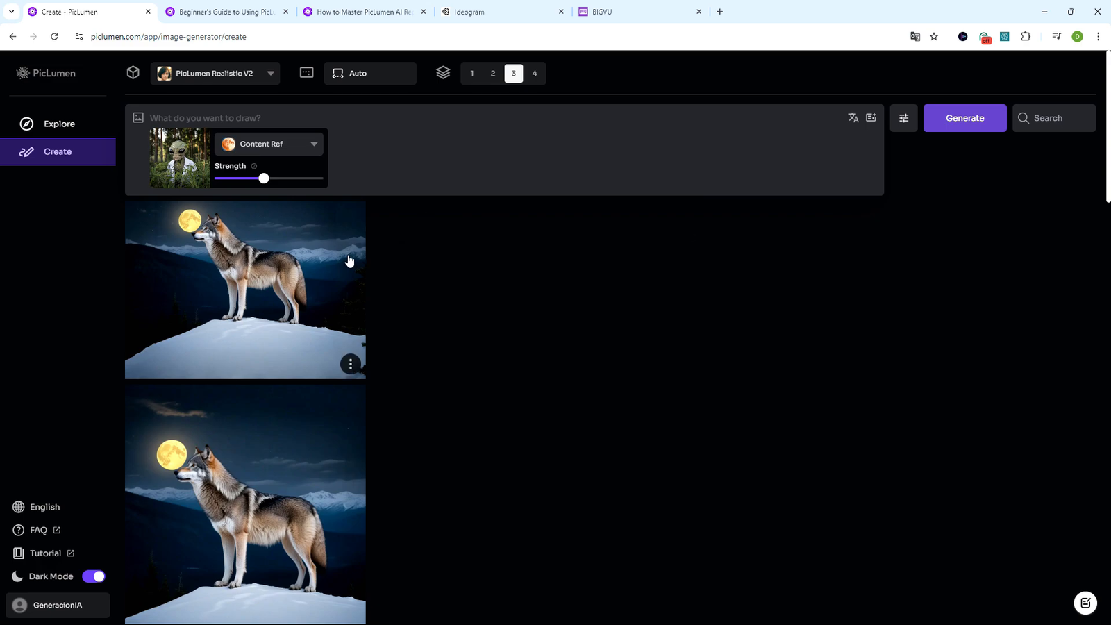 Opciones de imágenes de referencia en PicLumen