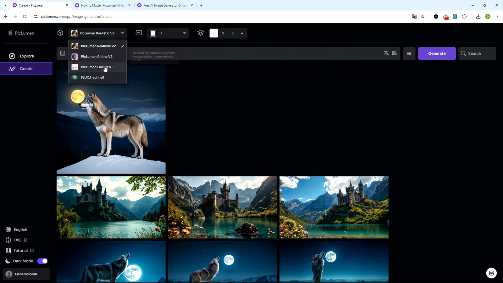 Opciones de configuración de imagen en PicLumen