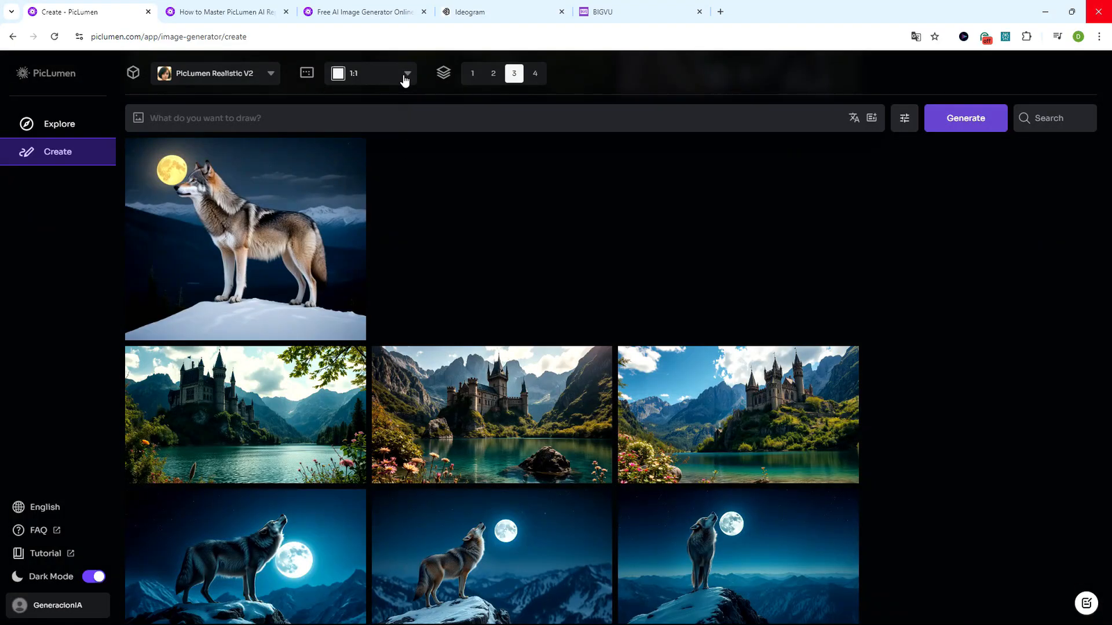 Opciones de relación de aspecto en PicLumen