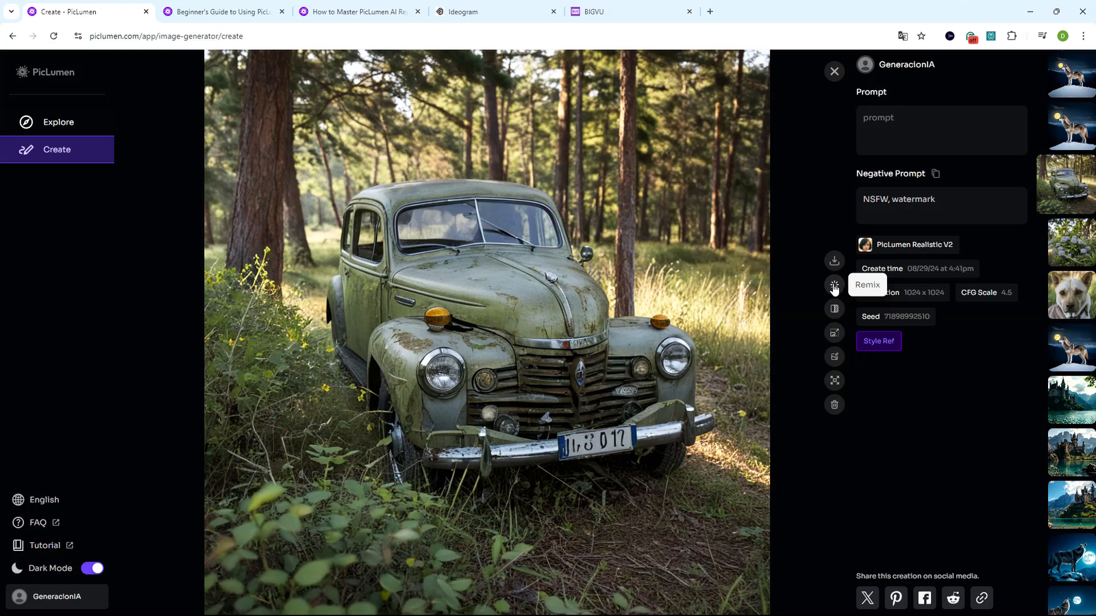 Opción de Remix en PicLumen